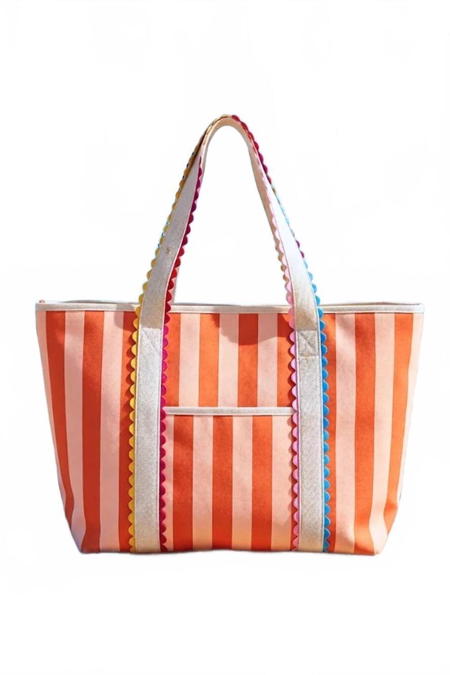NEW NASH GREY women's georgia striped canvas tote bag in orange multi